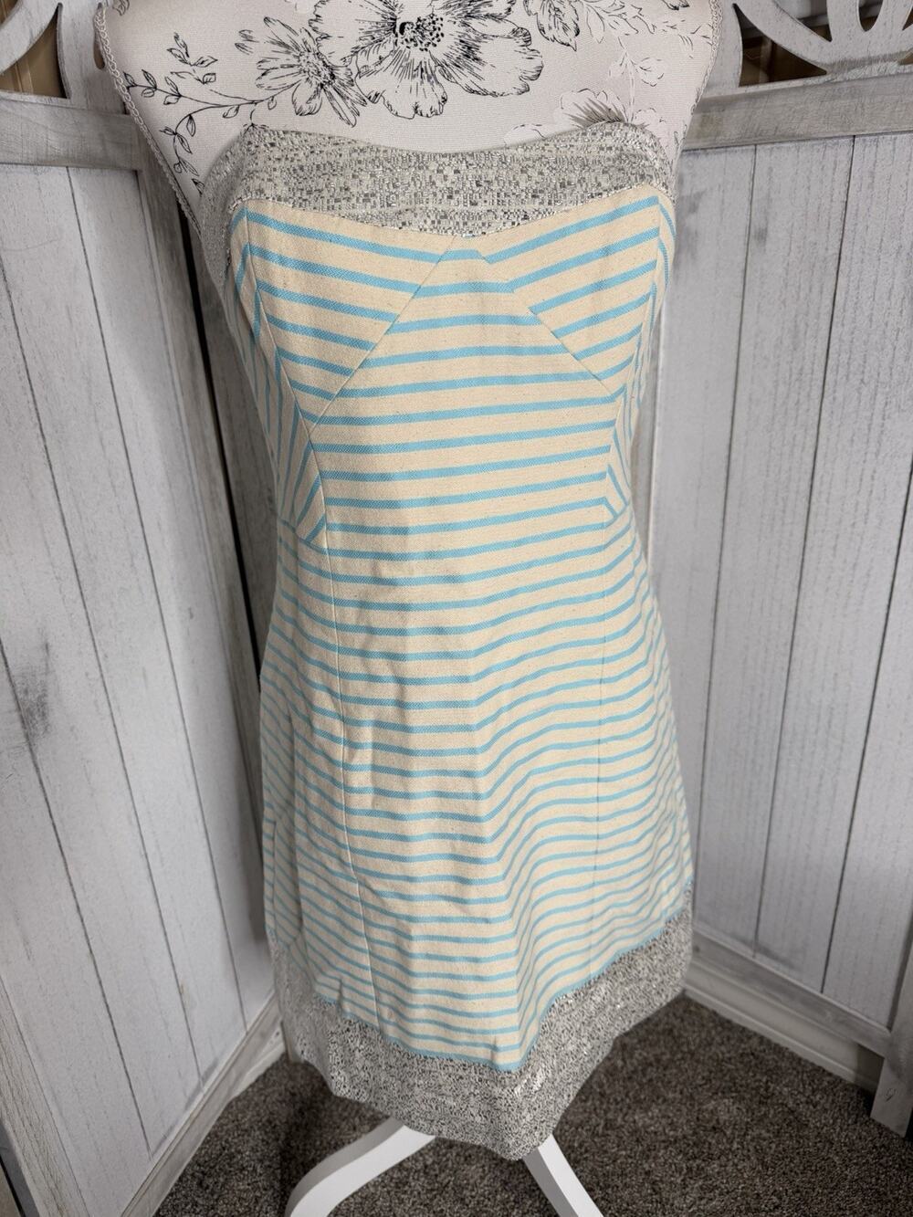 Lilly Pulitzer Remi Strapless Dress Blue Horizon Resort Stripe Metallic Sz 4